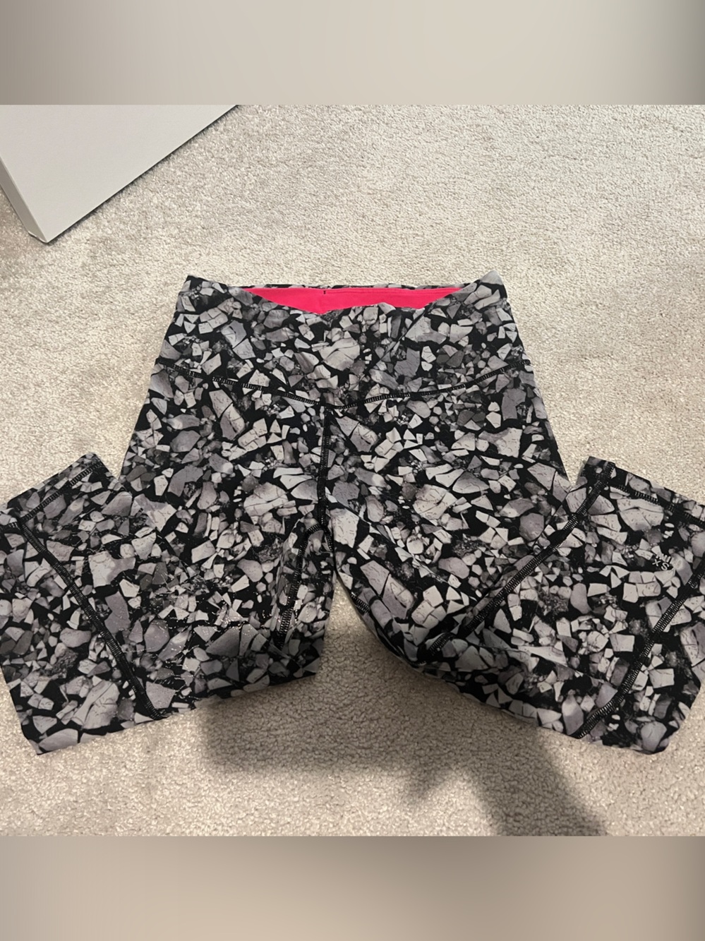 VSX Black & Gray Mosaic Print Workout Leggings with Pink Waistband